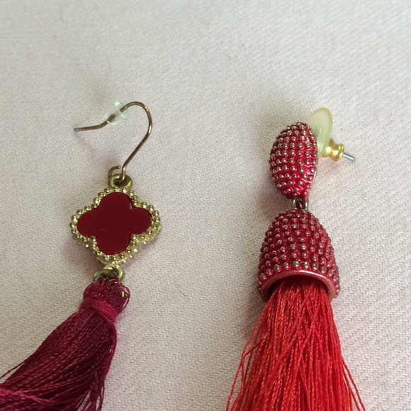 FINAL SALE PRICE Red & Burgundy Tassel Earring Dangle Set - Picture 4 of 4